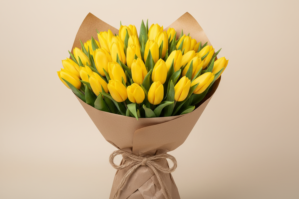 bouquet di 100 tulipani gialli con carta pane